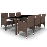 NNEVL 7 Piece Garden Dining Set Poly Rattan and Tempered Glass Brown