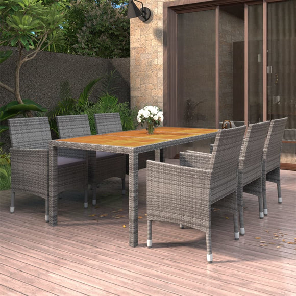 NNEVL 7 Piece Garden Dining Set Poly Rattan Grey