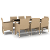 NNEVL 9 Piece Garden Dining Set Poly Rattan Beige