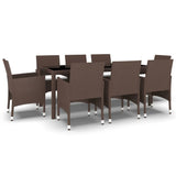 NNEVL 9 Piece Garden Dining Set Poly Rattan Brown
