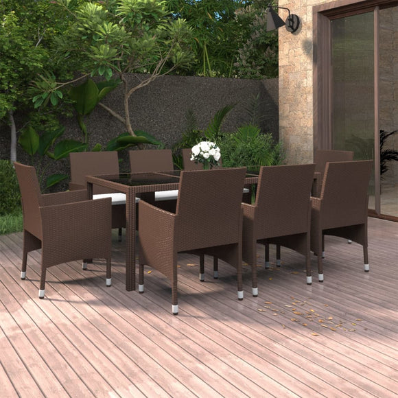 NNEVL 9 Piece Garden Dining Set Poly Rattan Brown