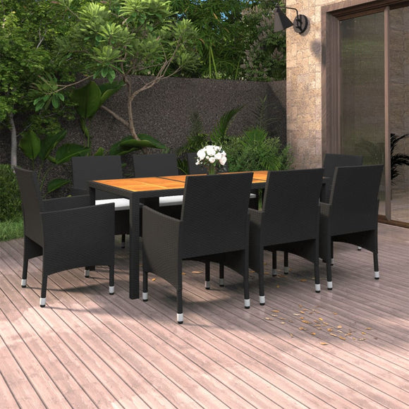 NNEVL 9 Piece Garden Dining Set Poly Rattan Black