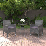 NNEVL 3 Piece Garden Dining Set Poly Rattan Grey