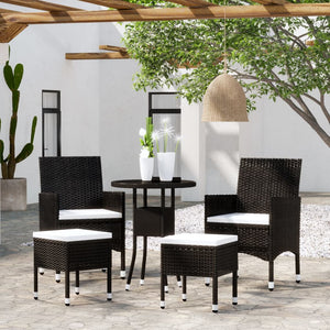 NNEVL 5 Piece Garden Lounge Set Poly Rattan Black