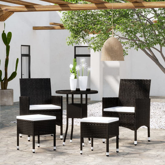 NNEVL 5 Piece Garden Lounge Set Poly Rattan Black