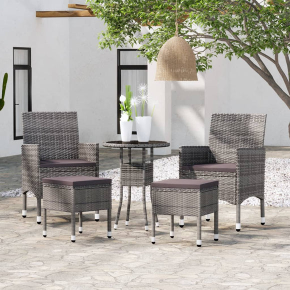NNEVL 5 Piece Garden Lounge Set Poly Rattan Grey