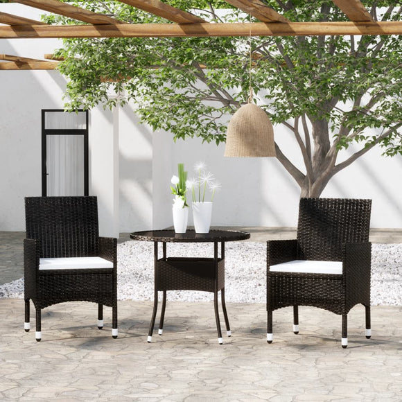 NNEVL 3 Piece Garden Dining Set Poly Rattan Black