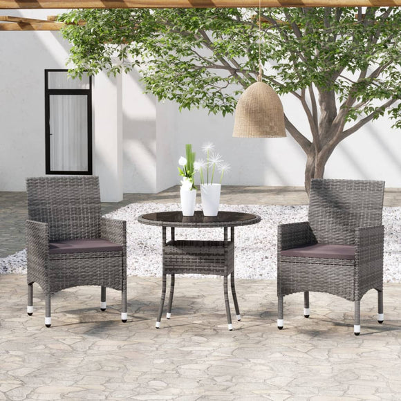 NNEVL 3 Piece Garden Dining Set Poly Rattan Grey