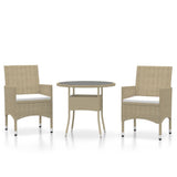 NNEVL 3 Piece Garden Dining Set Poly Rattan Beige