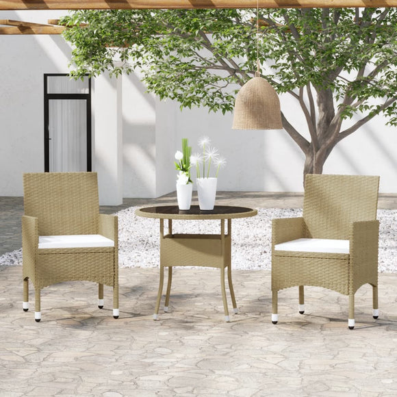 NNEVL 3 Piece Garden Dining Set Poly Rattan Beige