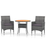 NNEVL 3 Piece Garden Dining Set Poly Rattan Grey