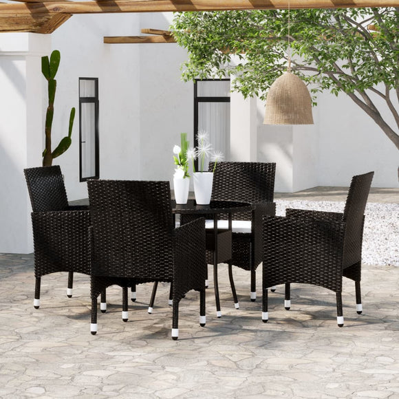 NNEVL 5 Piece Garden Dining Set Poly Rattan Black