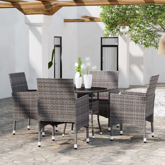 NNEVL 5 Piece Garden Dining Set Poly Rattan Grey