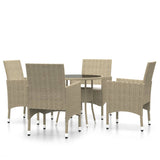 NNEVL 5 Piece Garden Dining Set Poly Rattan Beige