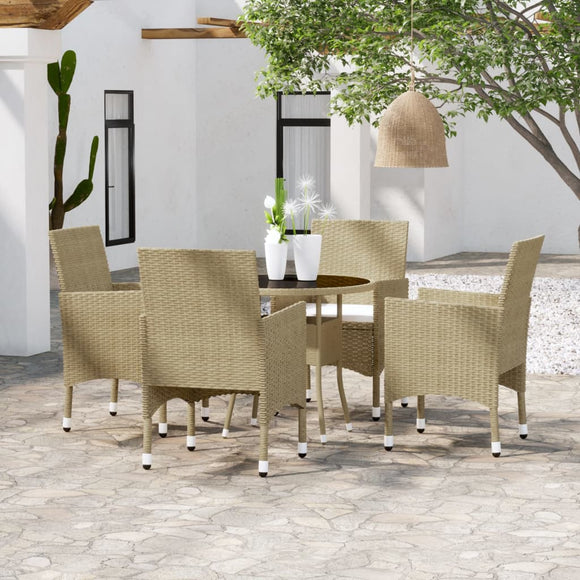 NNEVL 5 Piece Garden Dining Set Poly Rattan Beige