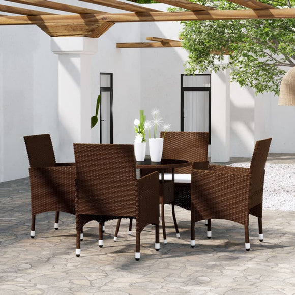 NNEVL 5 Piece Garden Dining Set Poly Rattan Brown