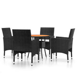 NNEVL 5 Piece Garden Dining Set Poly Rattan Black