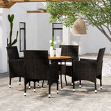 NNEVL 5 Piece Garden Dining Set Poly Rattan Black