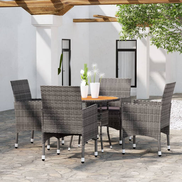 NNEVL 5 Piece Garden Dining Set Poly Rattan Grey