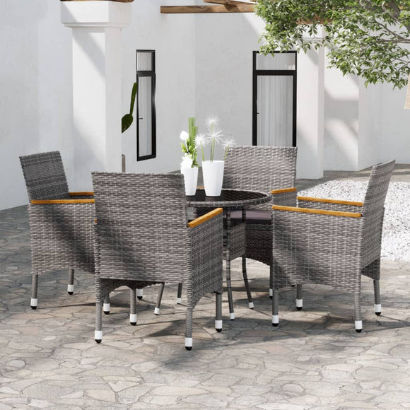 NNEVL 5 Piece Garden Dining Set Poly Rattan Grey