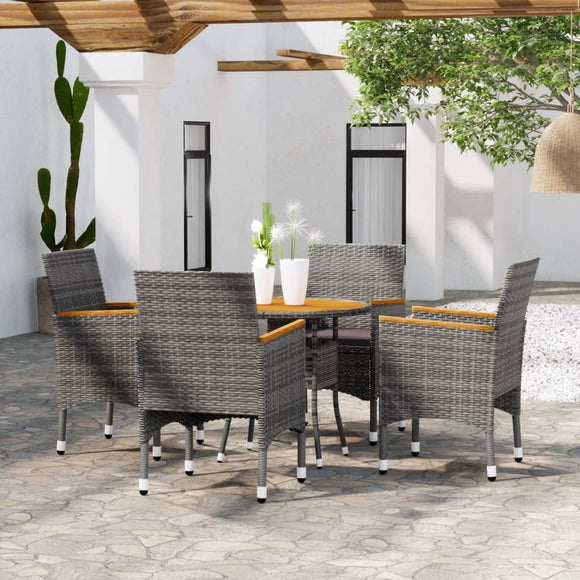 NNEVL 5 Piece Garden Dining Set Poly Rattan Grey