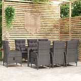 NNEVL 9 Piece Garden Dining Set Poly Rattan Grey