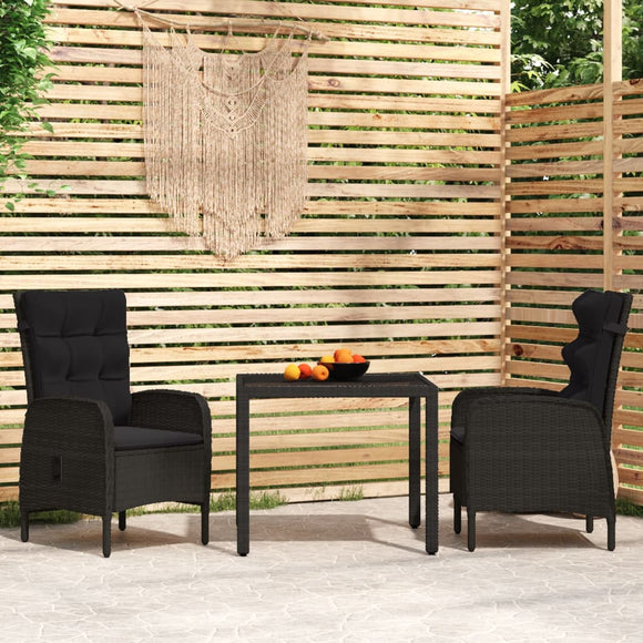 NNEVL 3 Piece Garden Dining Set Poly Rattan Black