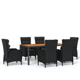 NNEVL 7 Piece Garden Dining Set Poly Rattan Black