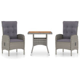 NNEVL 3 Piece Garden Dining Set Poly Rattan and Acacia Wood Grey