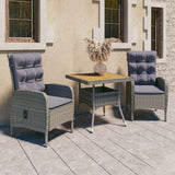 NNEVL 3 Piece Garden Dining Set Poly Rattan and Acacia Wood Grey