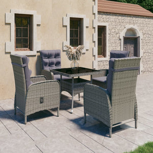 NNEVL 5 Piece Garden Dining Set Poly Rattan and Glass Grey