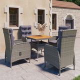NNEVL 5 Piece Garden Dining Set Poly Rattan and Acacia Wood Grey