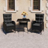 NNEVL 3 Piece Garden Dining Set Poly Rattan and Glass Black