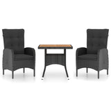 NNEVL 3 Piece Garden Dining Set Poly Rattan and Acacia Wood Black