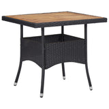 NNEVL 3 Piece Garden Dining Set Poly Rattan and Acacia Wood Black
