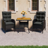 NNEVL 3 Piece Garden Dining Set Poly Rattan and Acacia Wood Black