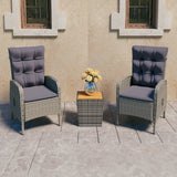 NNEVL 3 Piece Garden Bistro Set Poly Rattan and Acacia Wood Grey