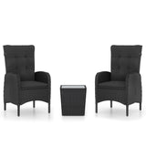 NNEVL 3 Piece Garden Bistro Set Poly Rattan and Glass Black