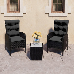 NNEVL 3 Piece Garden Bistro Set Poly Rattan and Glass Black