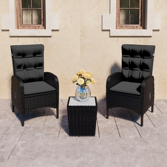 NNEVL 3 Piece Garden Bistro Set Poly Rattan and Glass Black