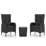 NNEVL 3 Piece Garden Bistro Set Poly Rattan and Acacia Wood Black