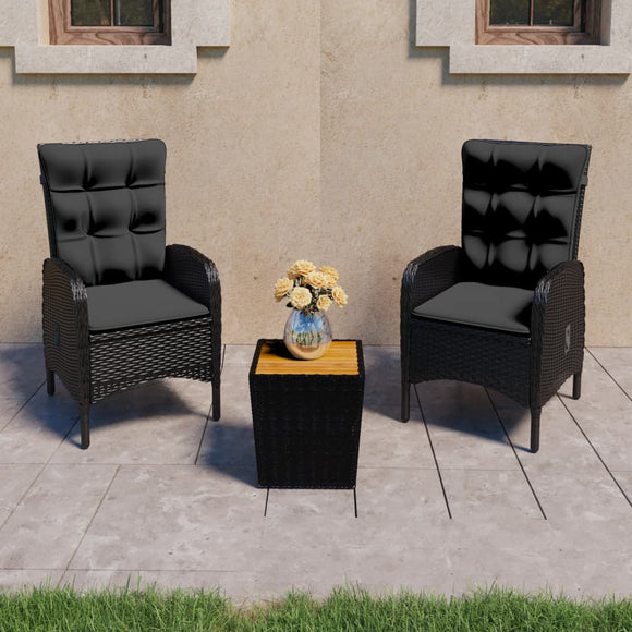 NNEVL 3 Piece Garden Bistro Set Poly Rattan and Acacia Wood Black