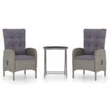 NNEVL 3 Piece Garden Bistro Set Poly Rattan and Glass Grey