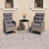 NNEVL 3 Piece Garden Bistro Set Poly Rattan and Glass Grey