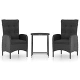 NNEVL 3 Piece Garden Bistro Set Poly Rattan and Glass Black