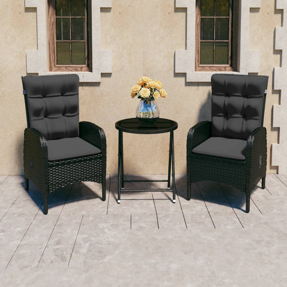 NNEVL 3 Piece Garden Bistro Set Poly Rattan and Glass Black