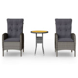 NNEVL 3 Piece Garden Bistro Set Poly Rattan Grey