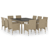 NNEVL 11 Piece Garden Dining Set Poly Rattan Beige