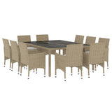 NNEVL 11 Piece Garden Dining Set Poly Rattan Beige
