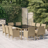 NNEVL 11 Piece Garden Dining Set Poly Rattan Beige